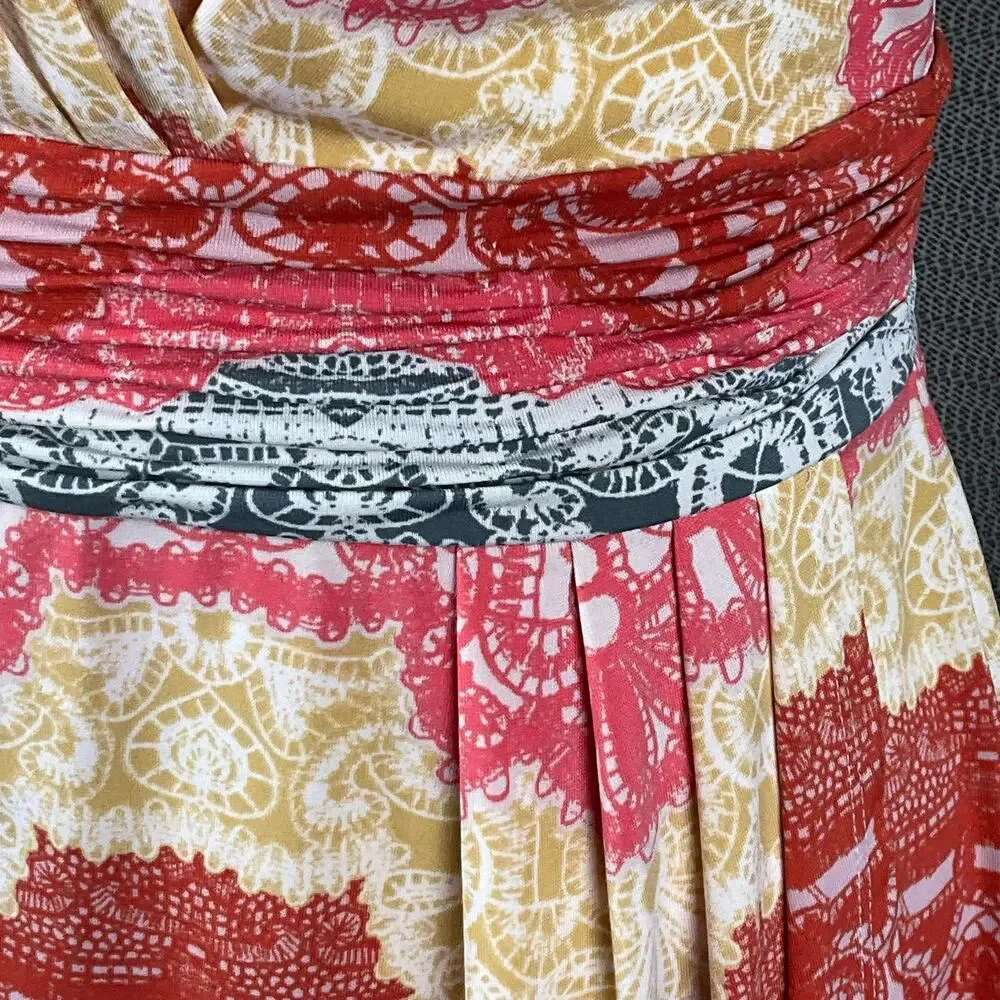 BCBG MAXAZRIA Wrap Dress Tereza Boho Art sz S Red White Yellow Medallion Print - Picture 8 of 16
